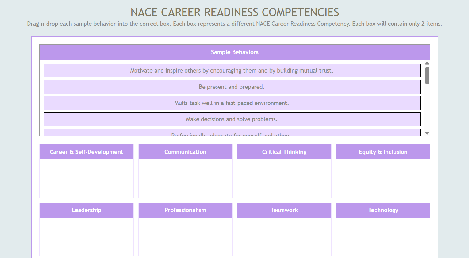 Preview of the NACE competencies drag and drop activity